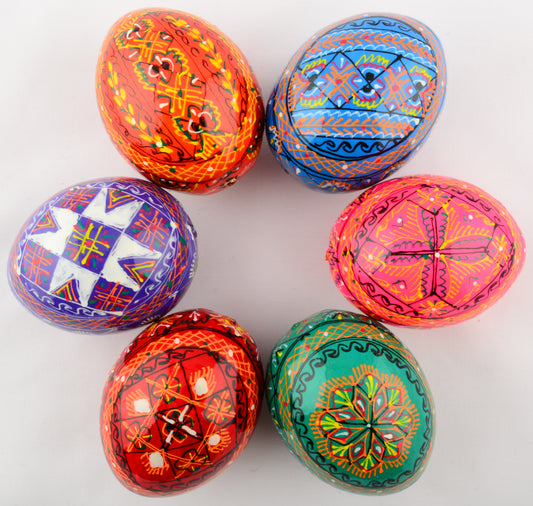 Easter Painted Eggs - Wooden Ukrainian Pysanky, Set of 6
