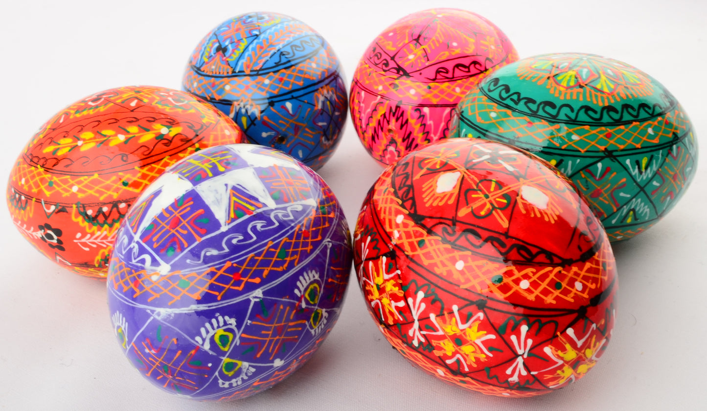 Easter Painted Eggs - Wooden Ukrainian Pysanky, Set of 6