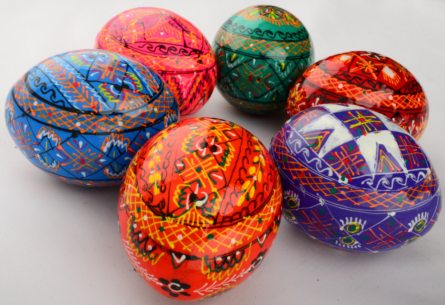 Easter Painted Eggs - Wooden Ukrainian Pysanky, Set of 6
