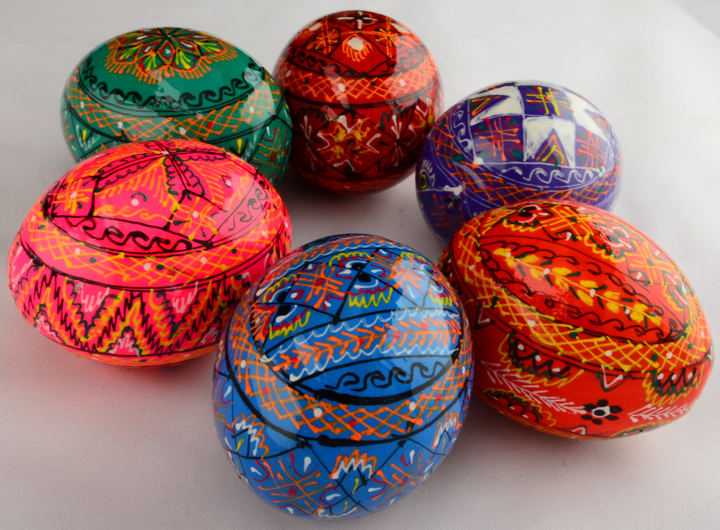 Easter Painted Eggs - Wooden Ukrainian Pysanky, Set of 6