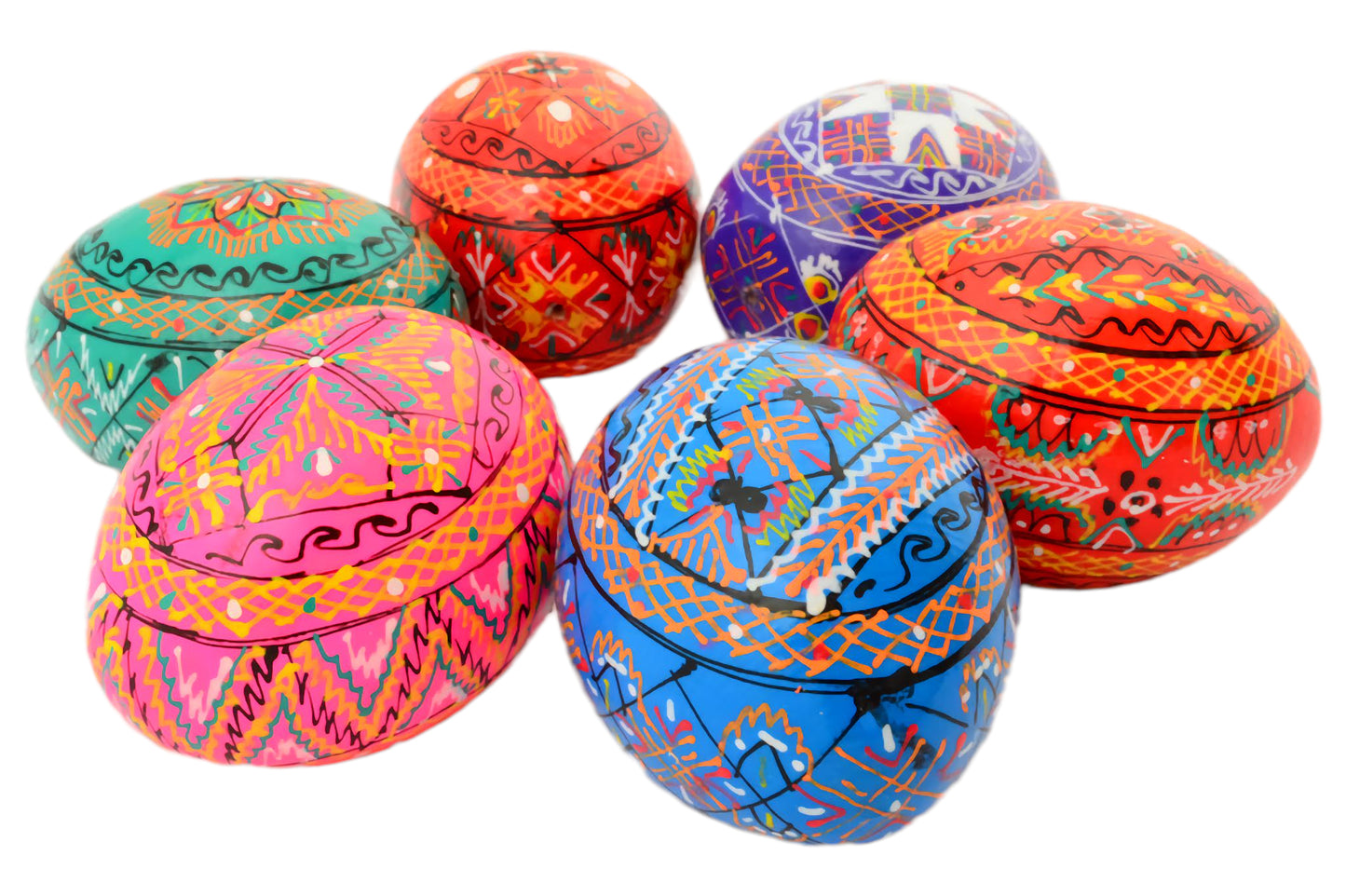 Easter Painted Eggs - Wooden Ukrainian Pysanky, Set of 6