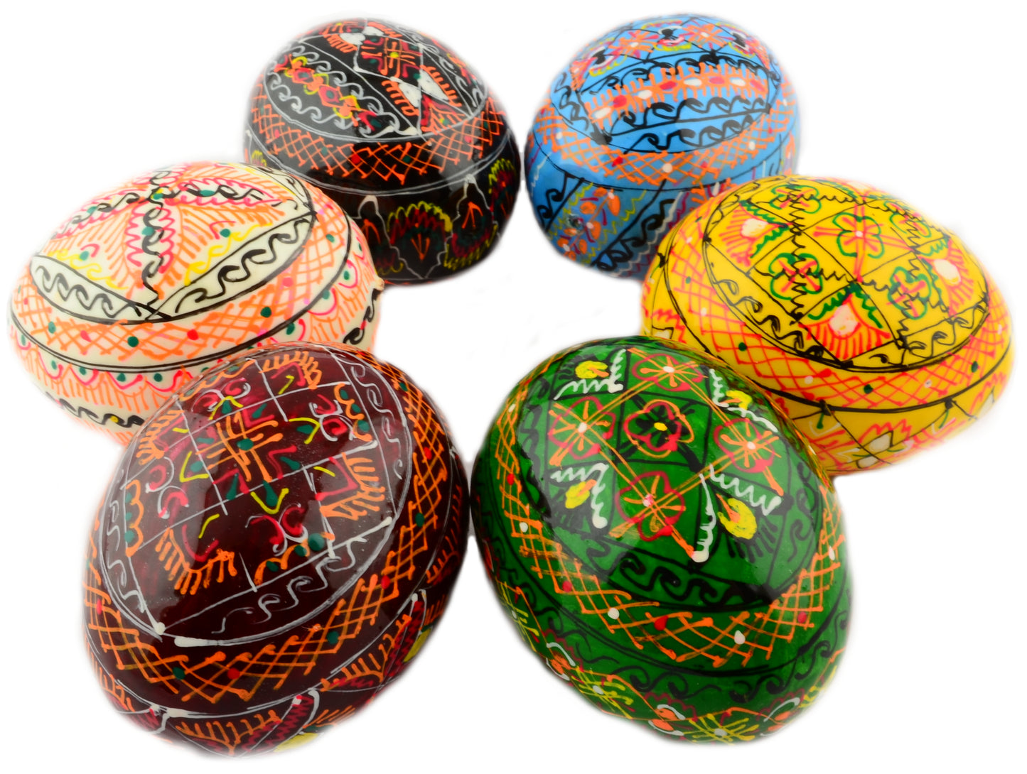 Easter Painted Eggs - Wooden Ukrainian Pysanky, Set of 6