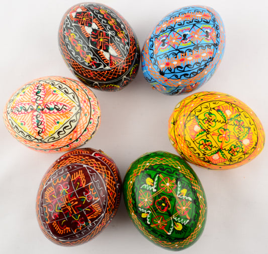 Easter Painted Eggs - Wooden Ukrainian Pysanky, Set of 6