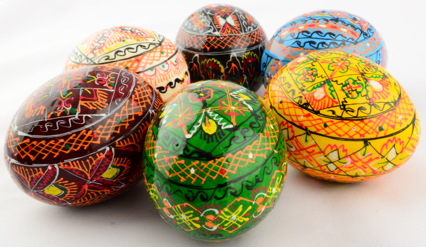 Easter Painted Eggs - Wooden Ukrainian Pysanky, Set of 6