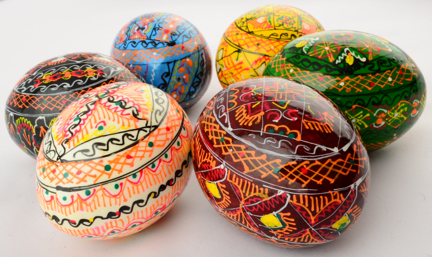 Easter Painted Eggs - Wooden Ukrainian Pysanky, Set of 6