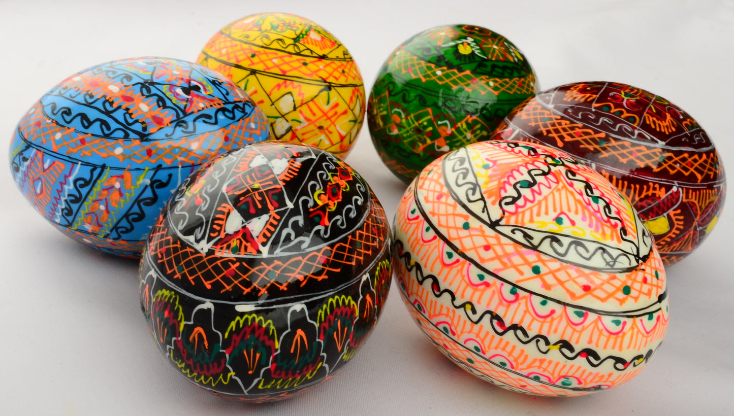 Easter Painted Eggs - Wooden Ukrainian Pysanky, Set of 6