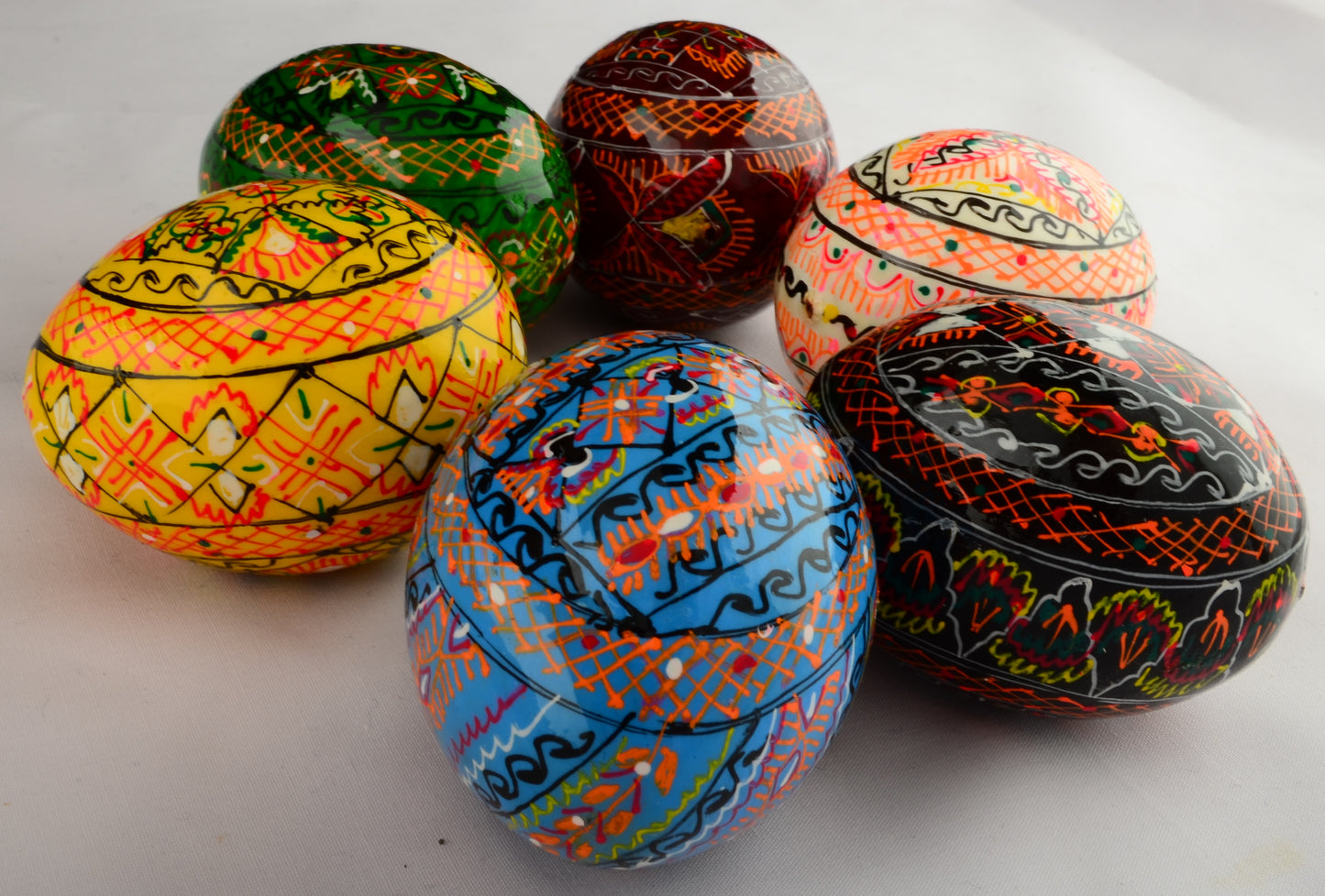 Easter Painted Eggs - Wooden Ukrainian Pysanky, Set of 6