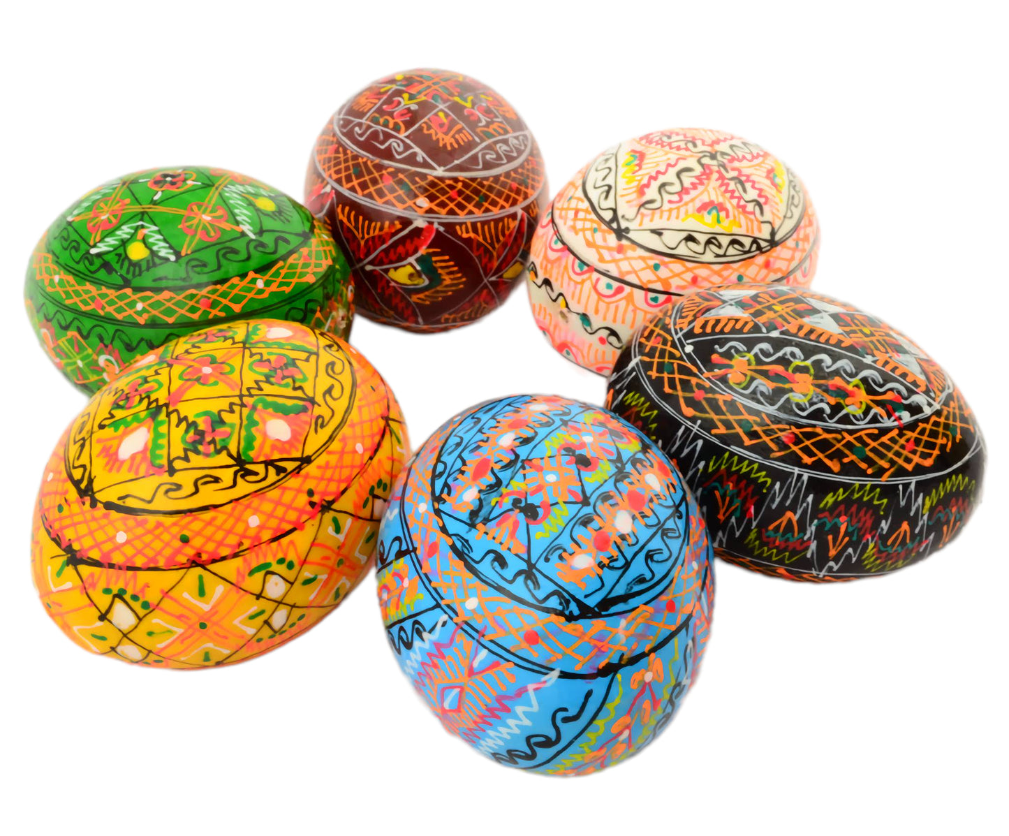 Easter Painted Eggs - Wooden Ukrainian Pysanky, Set of 6