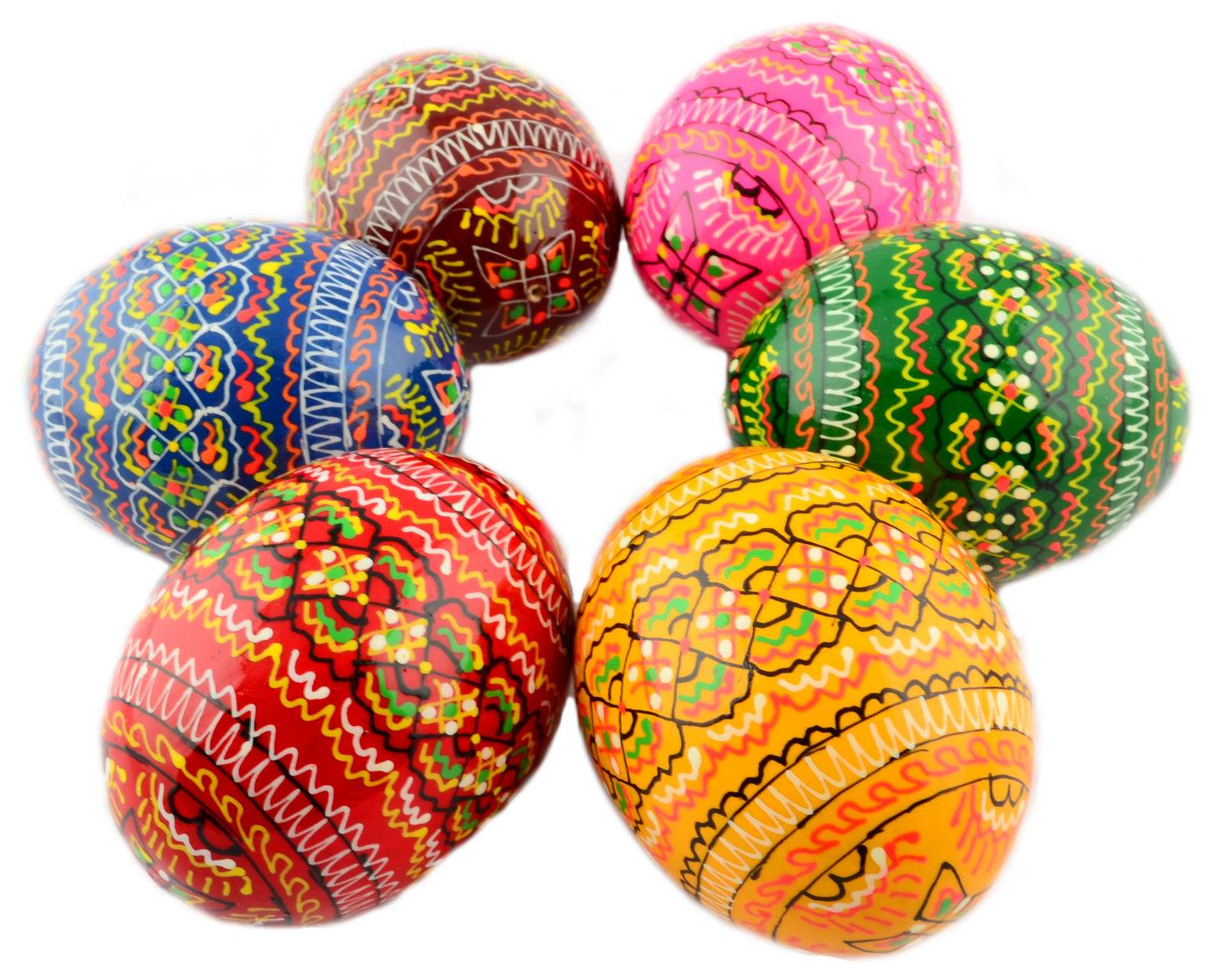 Easter Painted Eggs - Wooden Ukrainian Pysanky, Set of 6