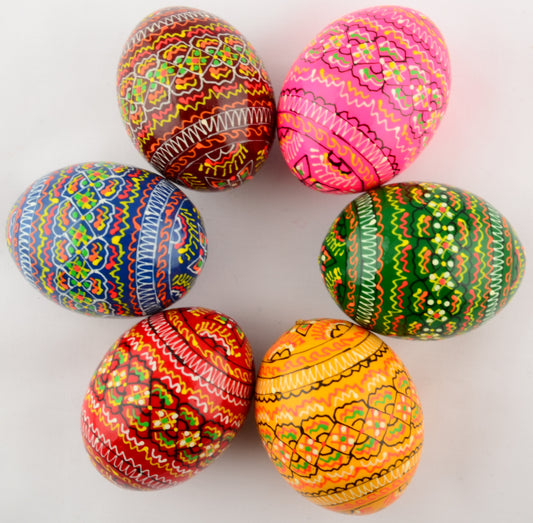 Easter Painted Eggs - Wooden Ukrainian Pysanky, Set of 6