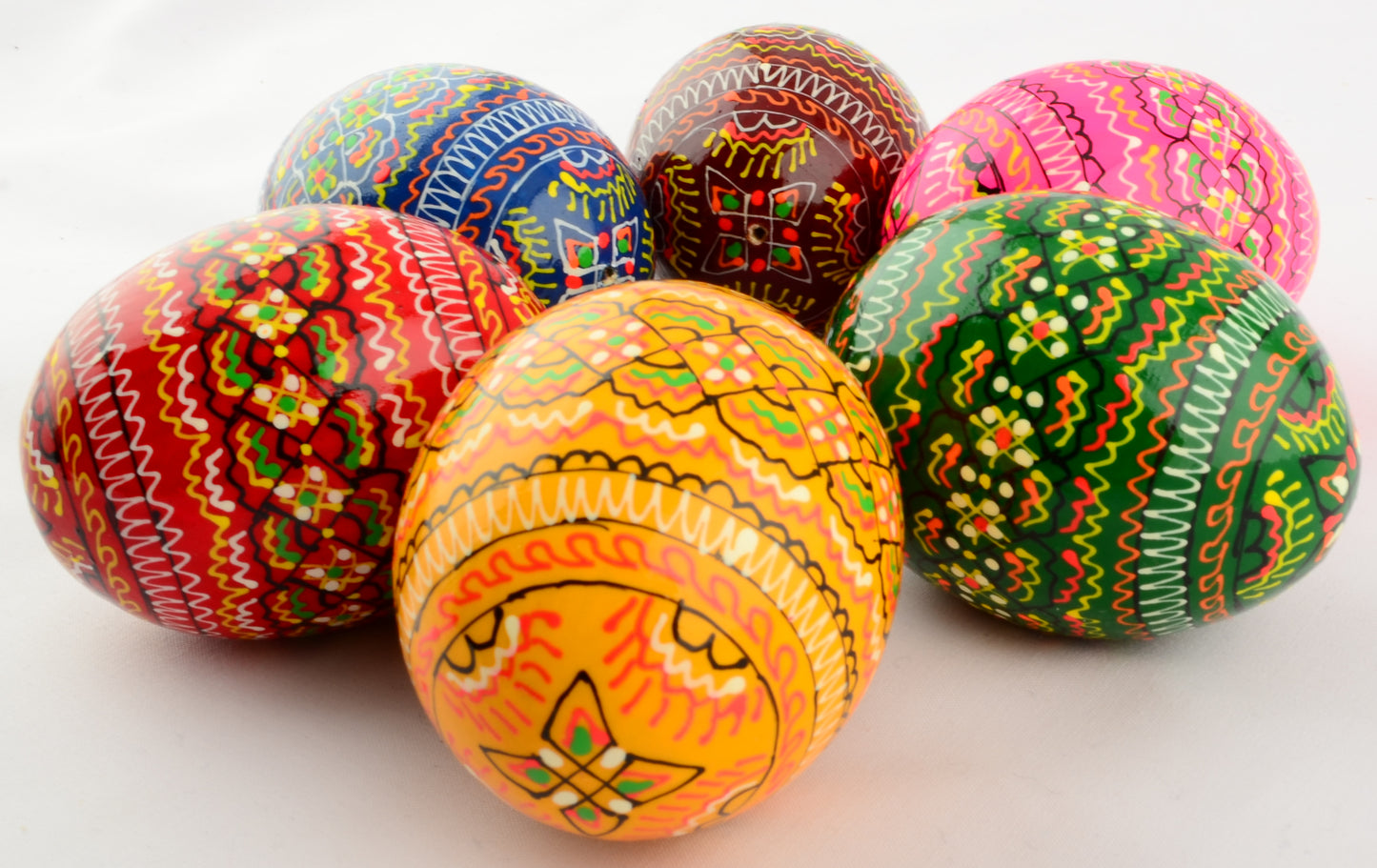 Easter Painted Eggs - Wooden Ukrainian Pysanky, Set of 6