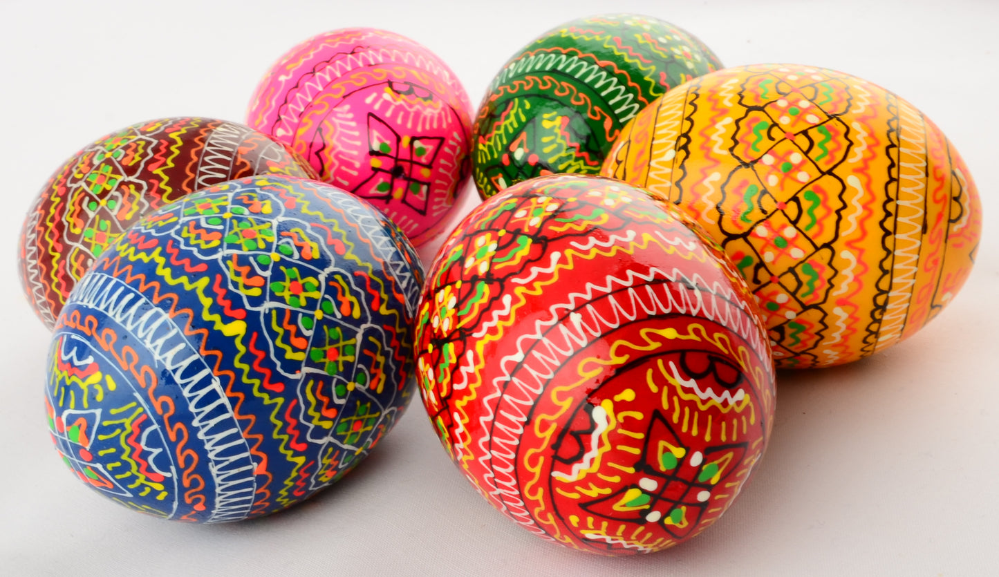 Easter Painted Eggs - Wooden Ukrainian Pysanky, Set of 6