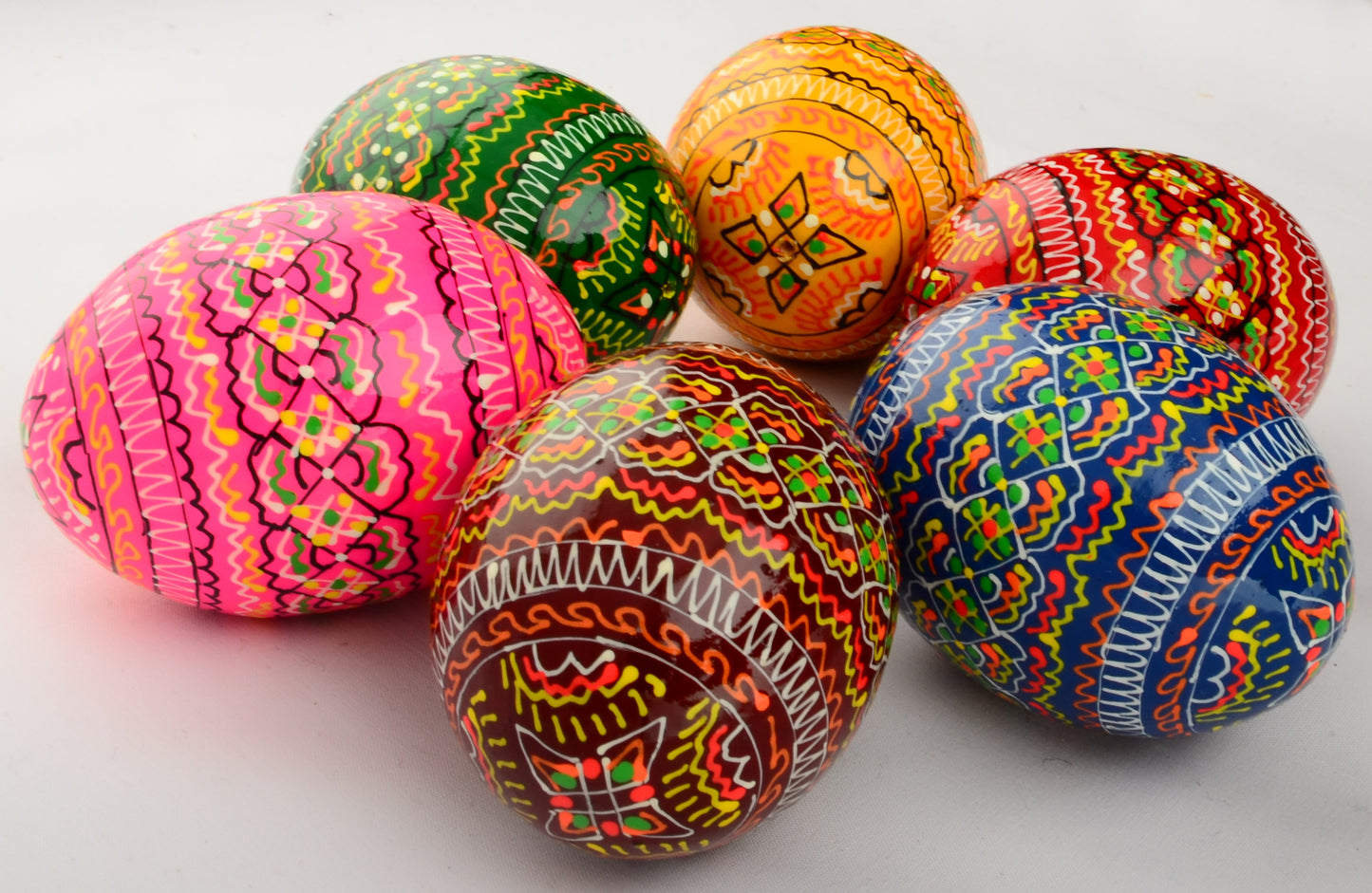 Easter Painted Eggs - Wooden Ukrainian Pysanky, Set of 6