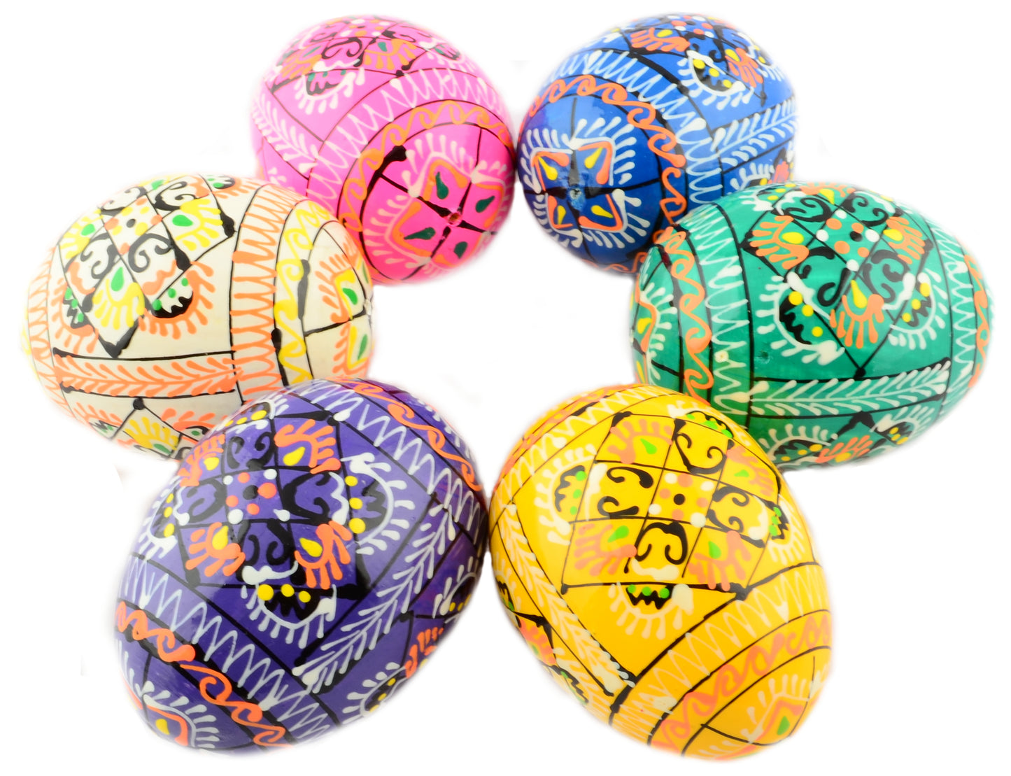 Easter Painted Eggs - Wooden Ukrainian Pysanky, Set of 6