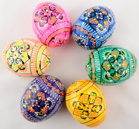 Easter Painted Eggs - Wooden Ukrainian Pysanky, Set of 6