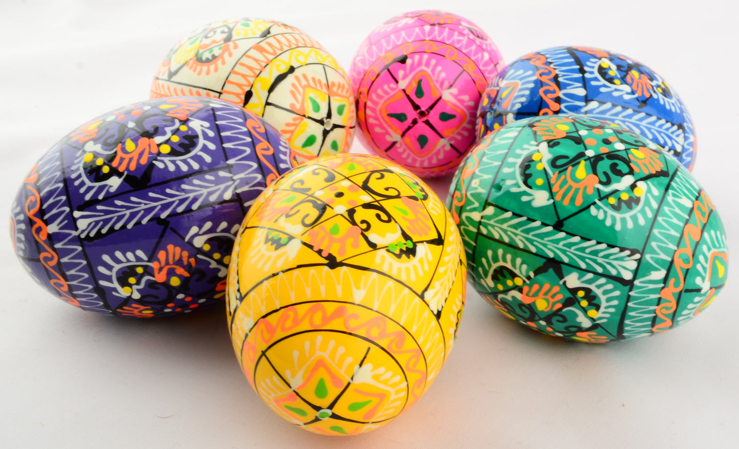Easter Painted Eggs - Wooden Ukrainian Pysanky, Set of 6