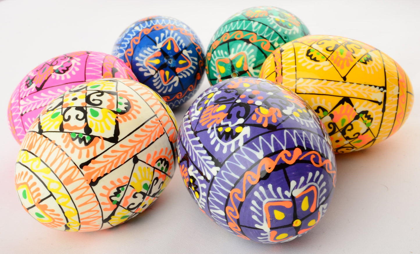 Easter Painted Eggs - Wooden Ukrainian Pysanky, Set of 6
