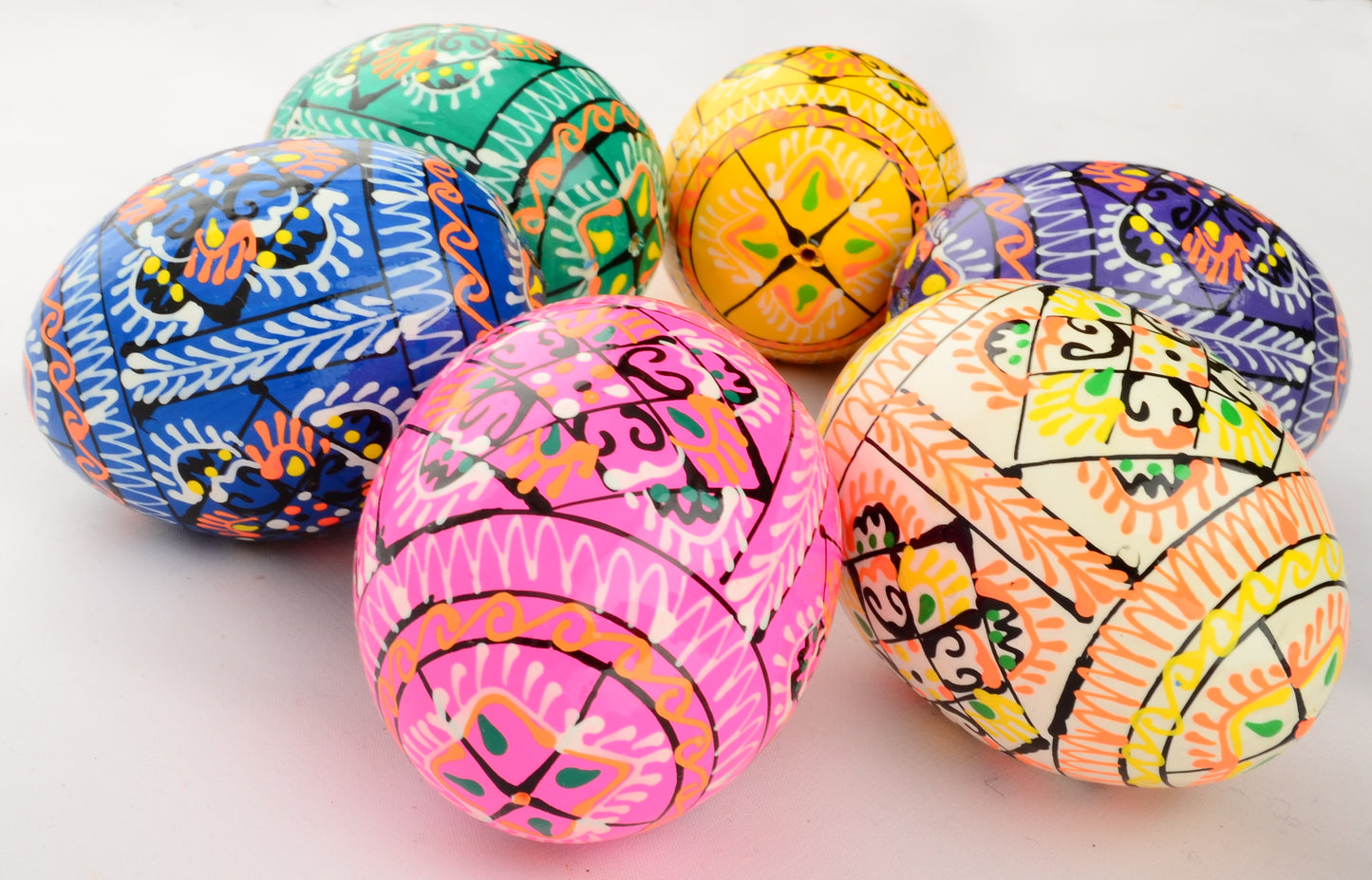 Easter Painted Eggs - Wooden Ukrainian Pysanky, Set of 6