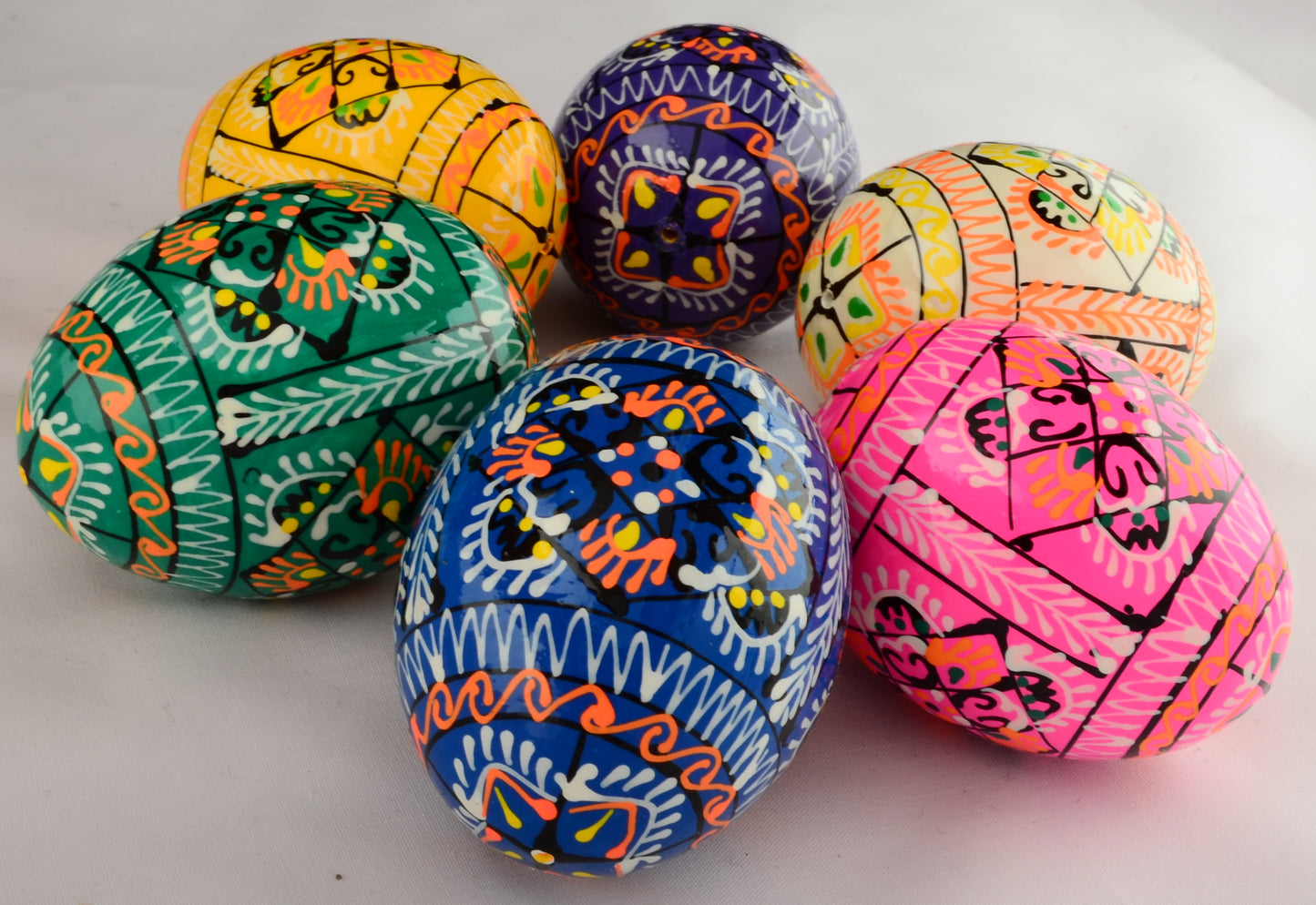 Easter Painted Eggs - Wooden Ukrainian Pysanky, Set of 6