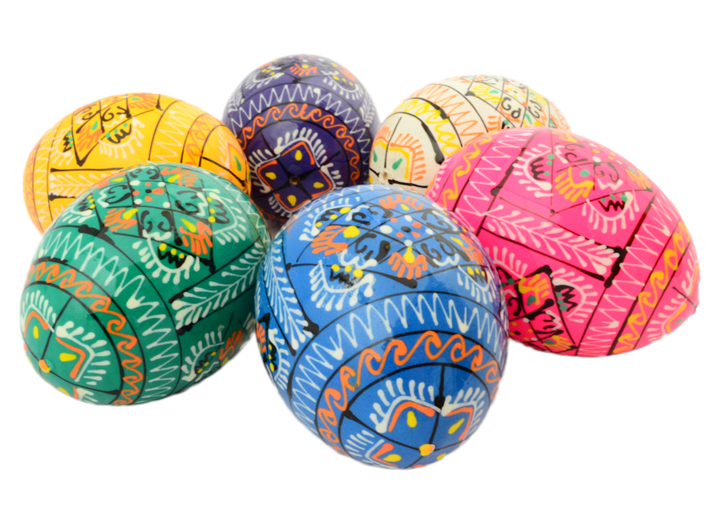Easter Painted Eggs - Wooden Ukrainian Pysanky, Set of 6