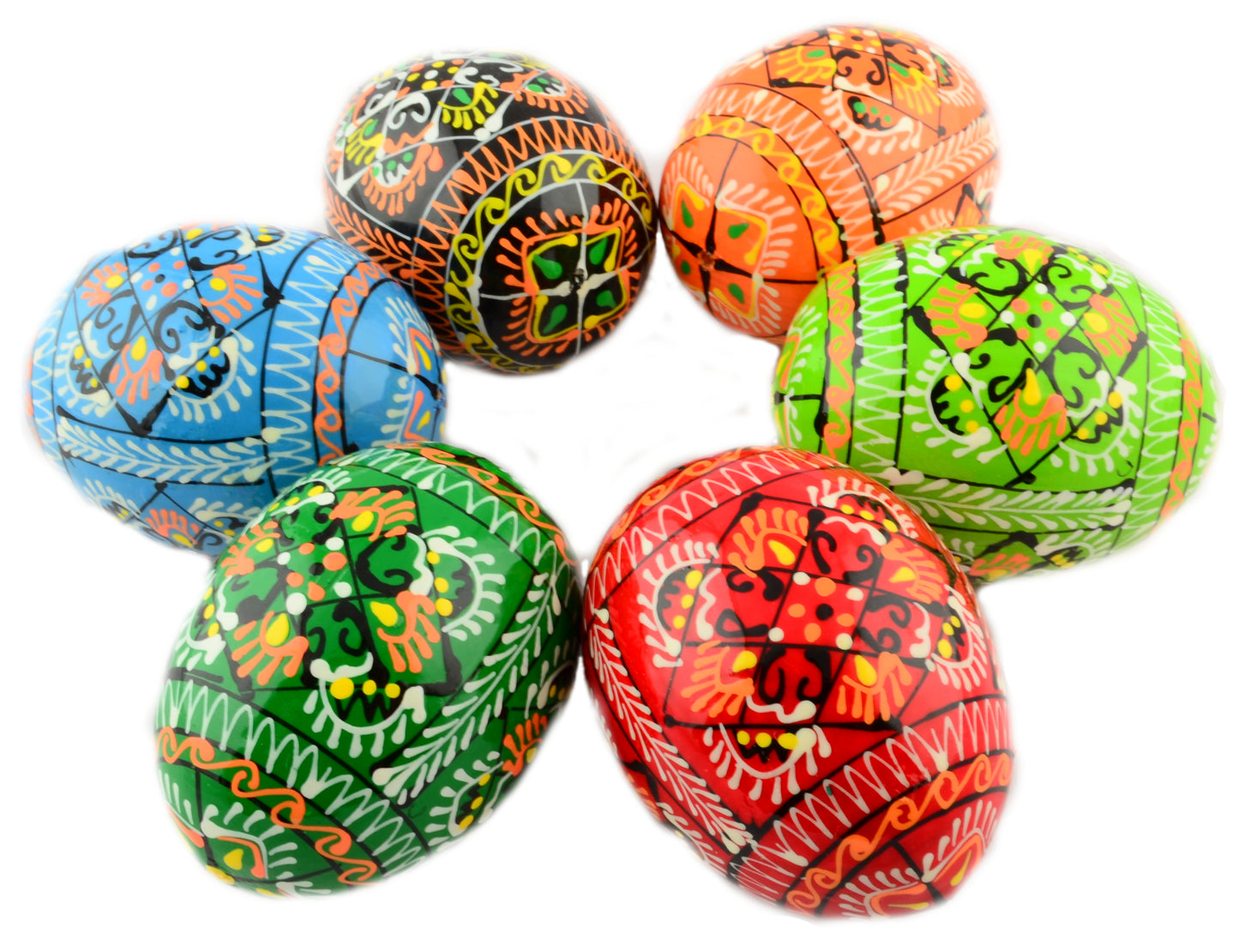 Easter Painted Eggs - Wooden Ukrainian Pysanky, Set of 6
