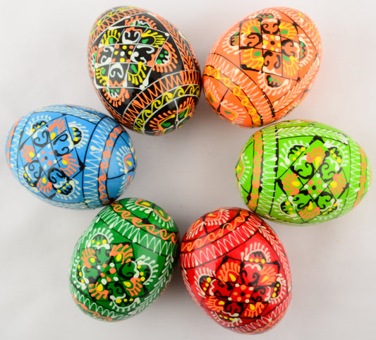 Easter Painted Eggs - Wooden Ukrainian Pysanky, Set of 6