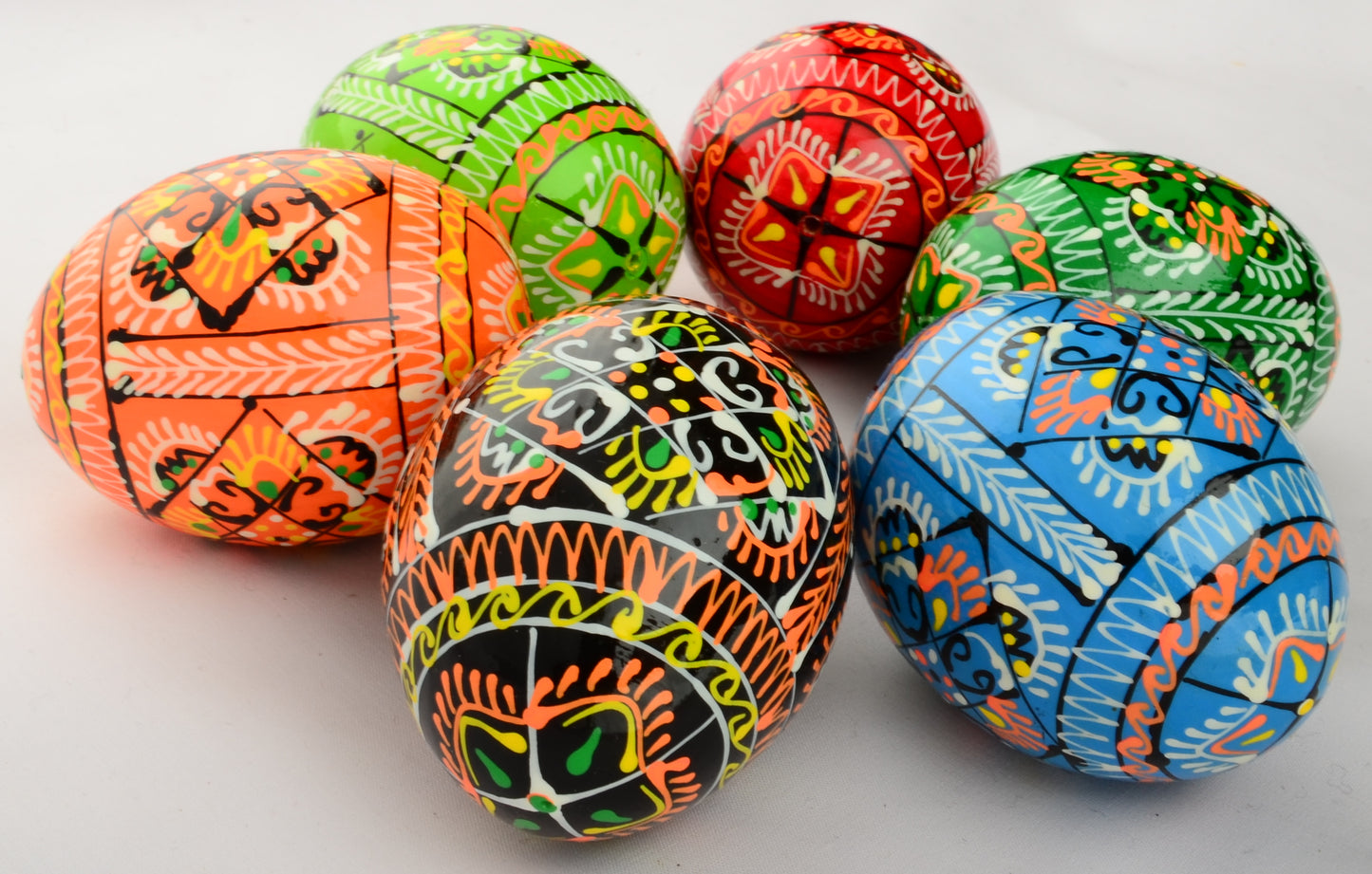 Easter Painted Eggs - Wooden Ukrainian Pysanky, Set of 6