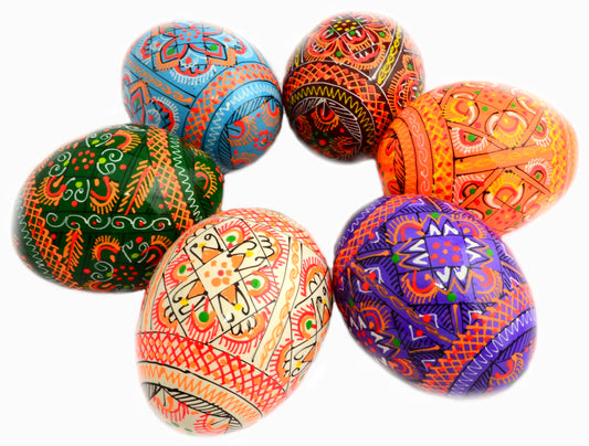 Easter Painted Eggs - Wooden Ukrainian Pysanky, Set of 6