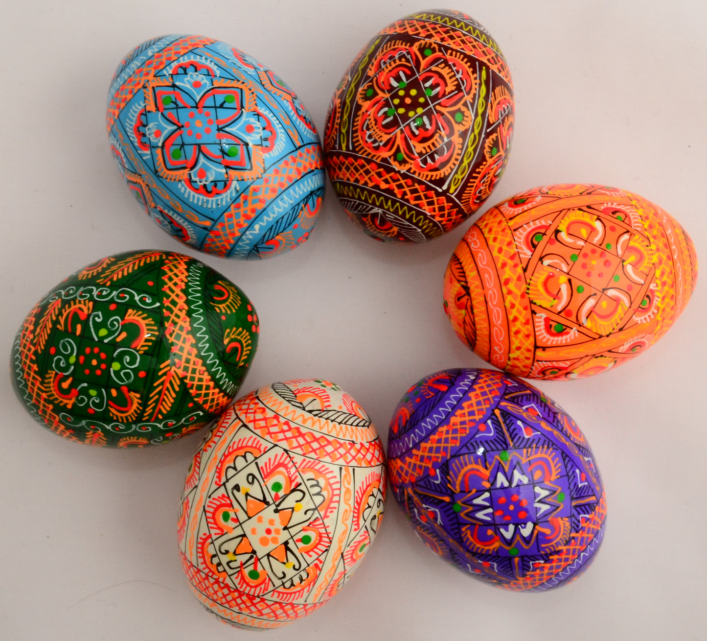 Easter Painted Eggs - Wooden Ukrainian Pysanky, Set of 6