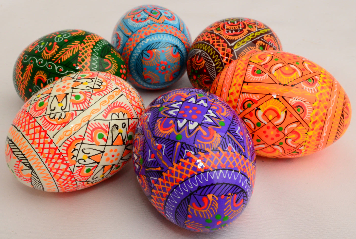 Easter Painted Eggs - Wooden Ukrainian Pysanky, Set of 6
