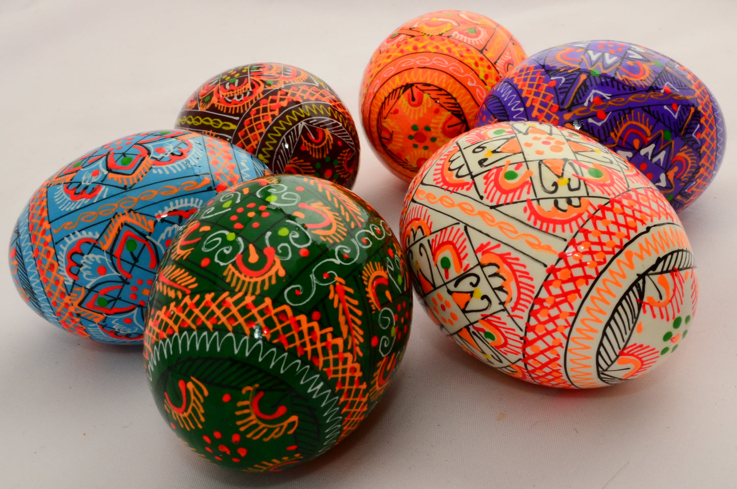 Easter Painted Eggs - Wooden Ukrainian Pysanky, Set of 6