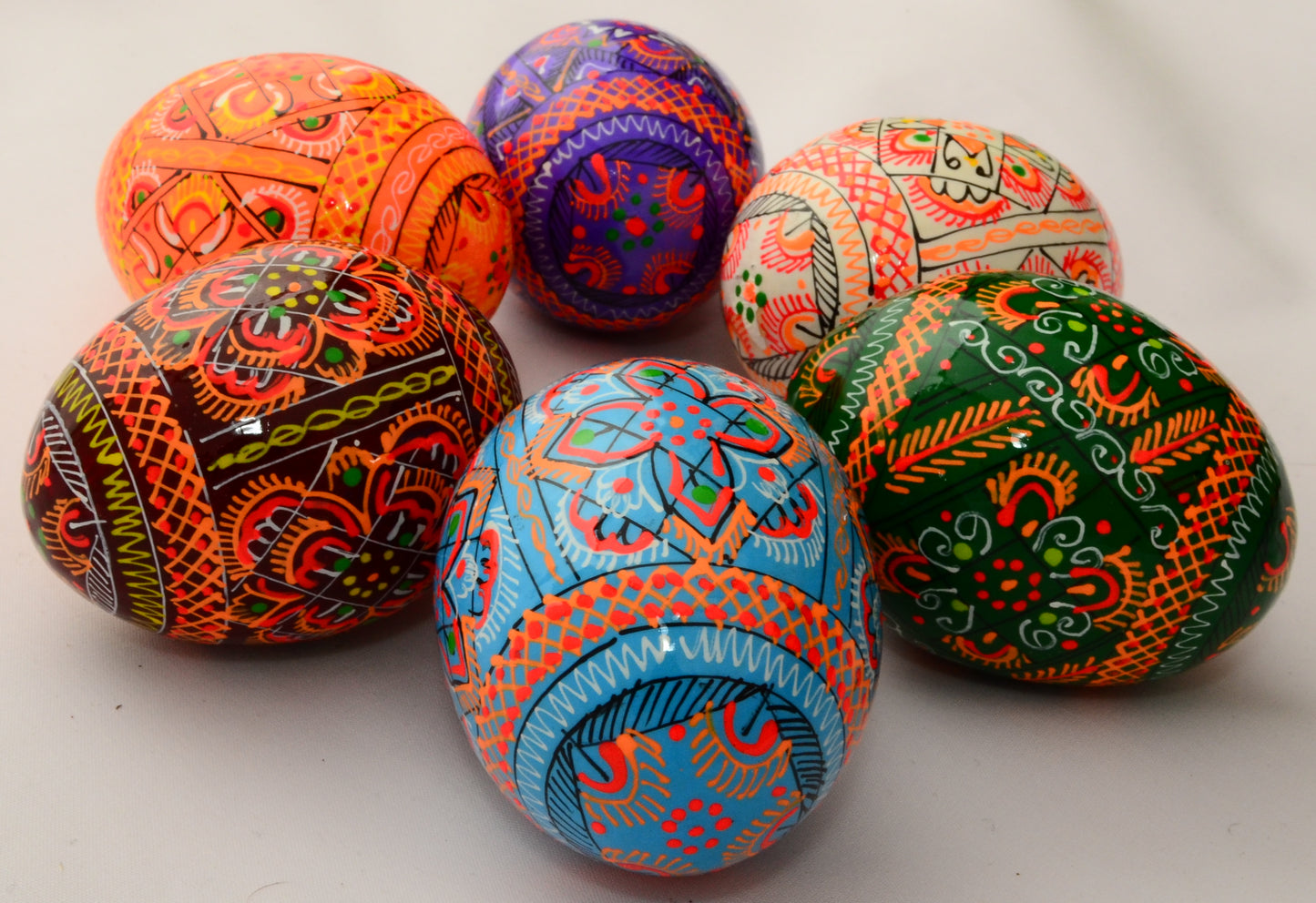 Easter Painted Eggs - Wooden Ukrainian Pysanky, Set of 6