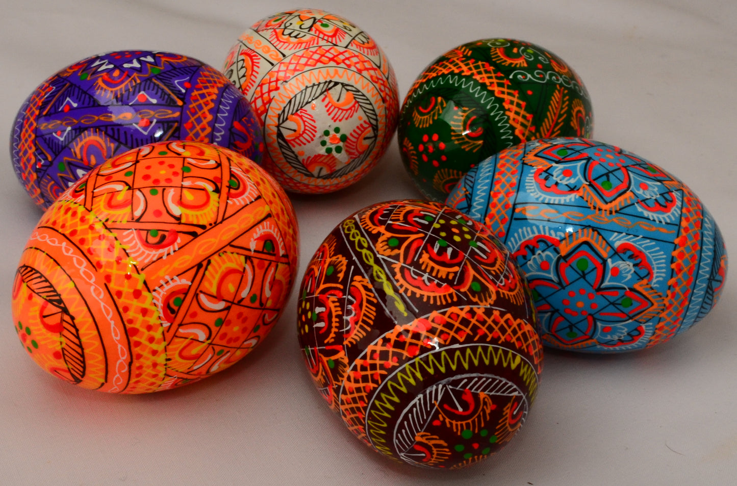 Easter Painted Eggs - Wooden Ukrainian Pysanky, Set of 6