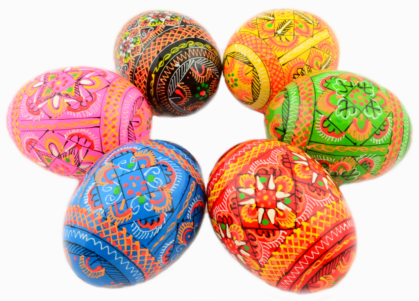Easter Painted Eggs - Wooden Ukrainian Pysanky, Set of 6