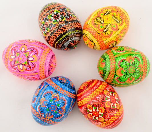 Easter Painted Eggs - Wooden Ukrainian Pysanky, Set of 6