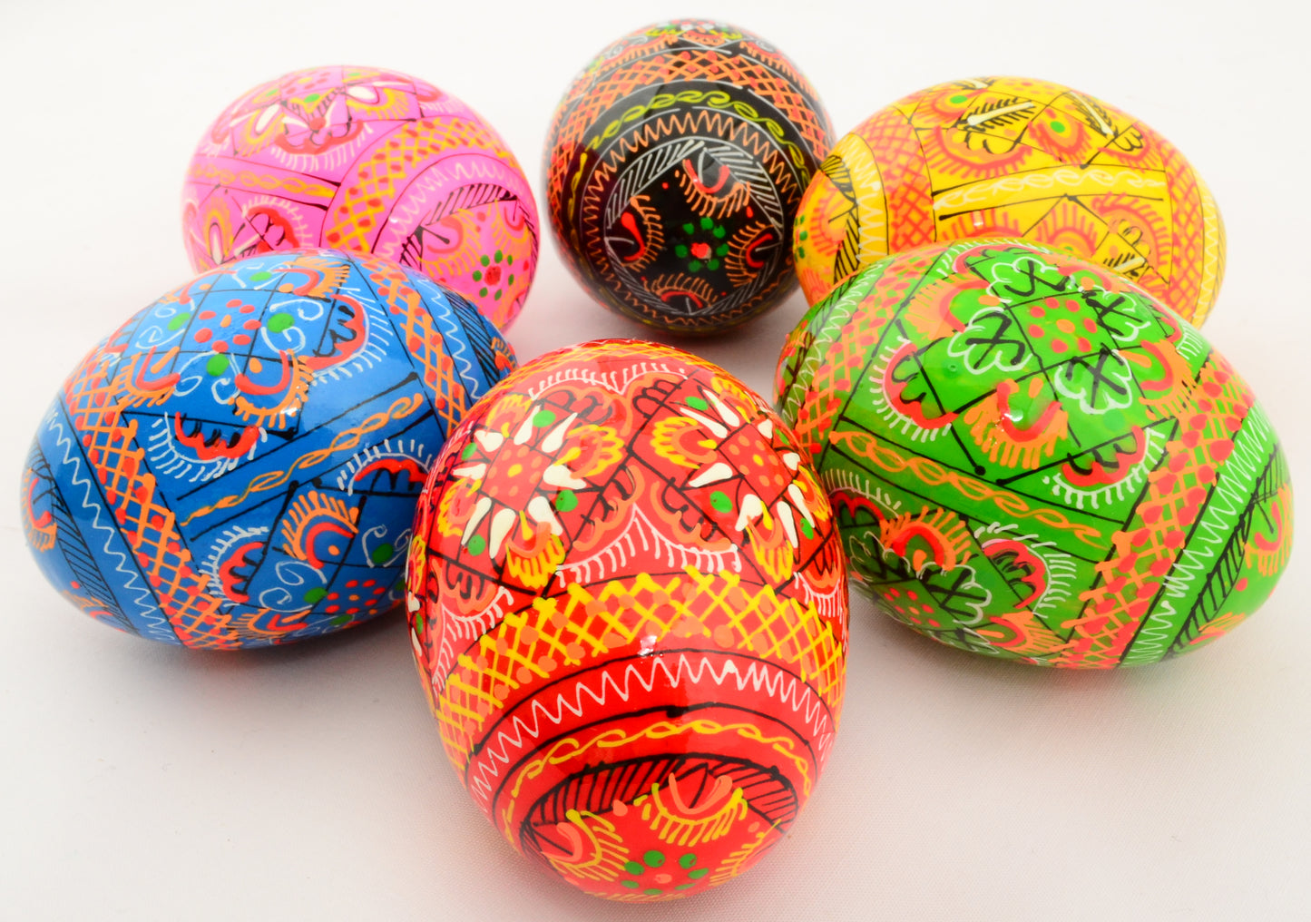 Easter Painted Eggs - Wooden Ukrainian Pysanky, Set of 6