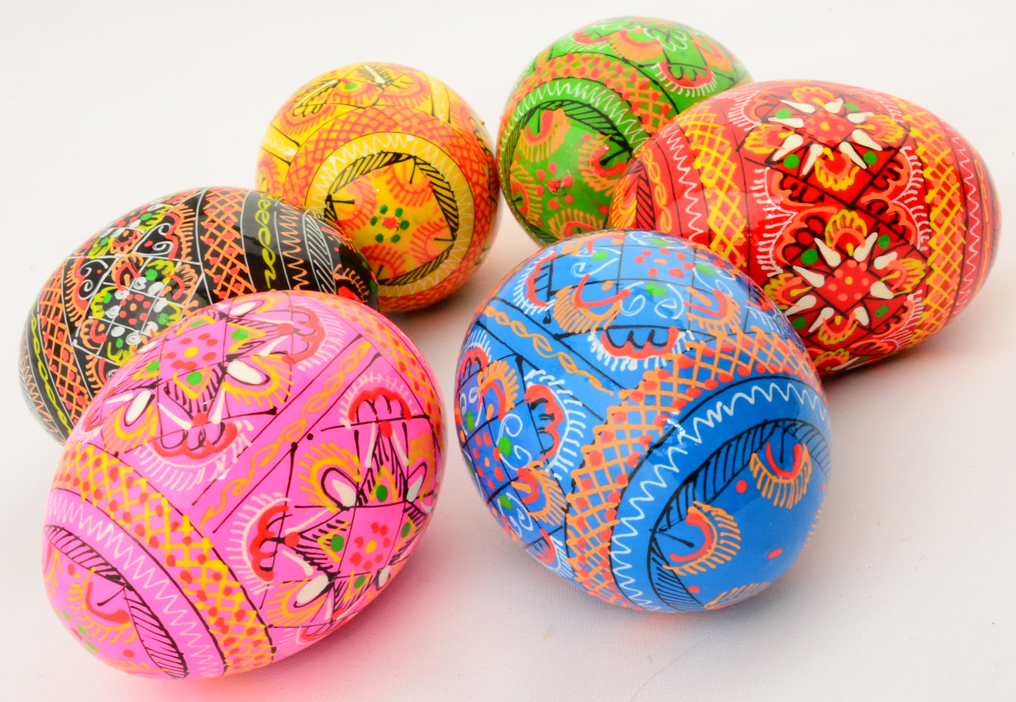 Easter Painted Eggs - Wooden Ukrainian Pysanky, Set of 6