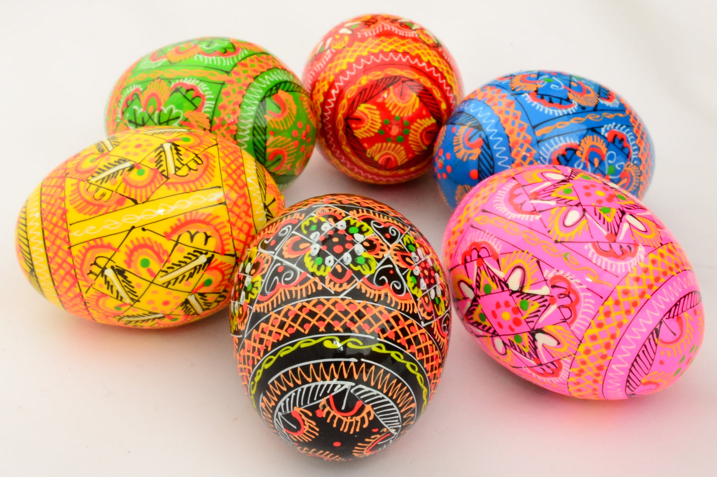Easter Painted Eggs - Wooden Ukrainian Pysanky, Set of 6
