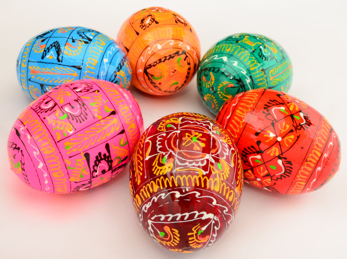 Easter Painted Eggs - Wooden Ukrainian Pysanky, Set of 6