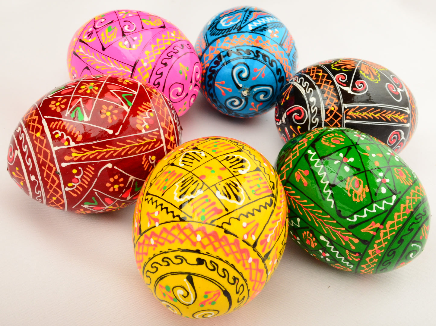 Easter Painted Eggs - Wooden Ukrainian Pysanky, Set of 6