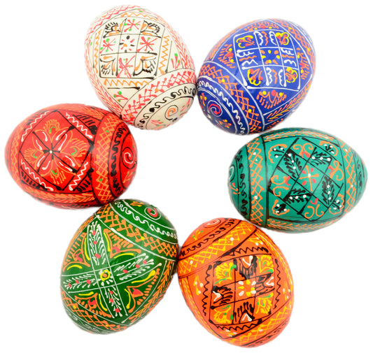 Easter Painted Eggs - Wooden Ukrainian Pysanky, Set of 6