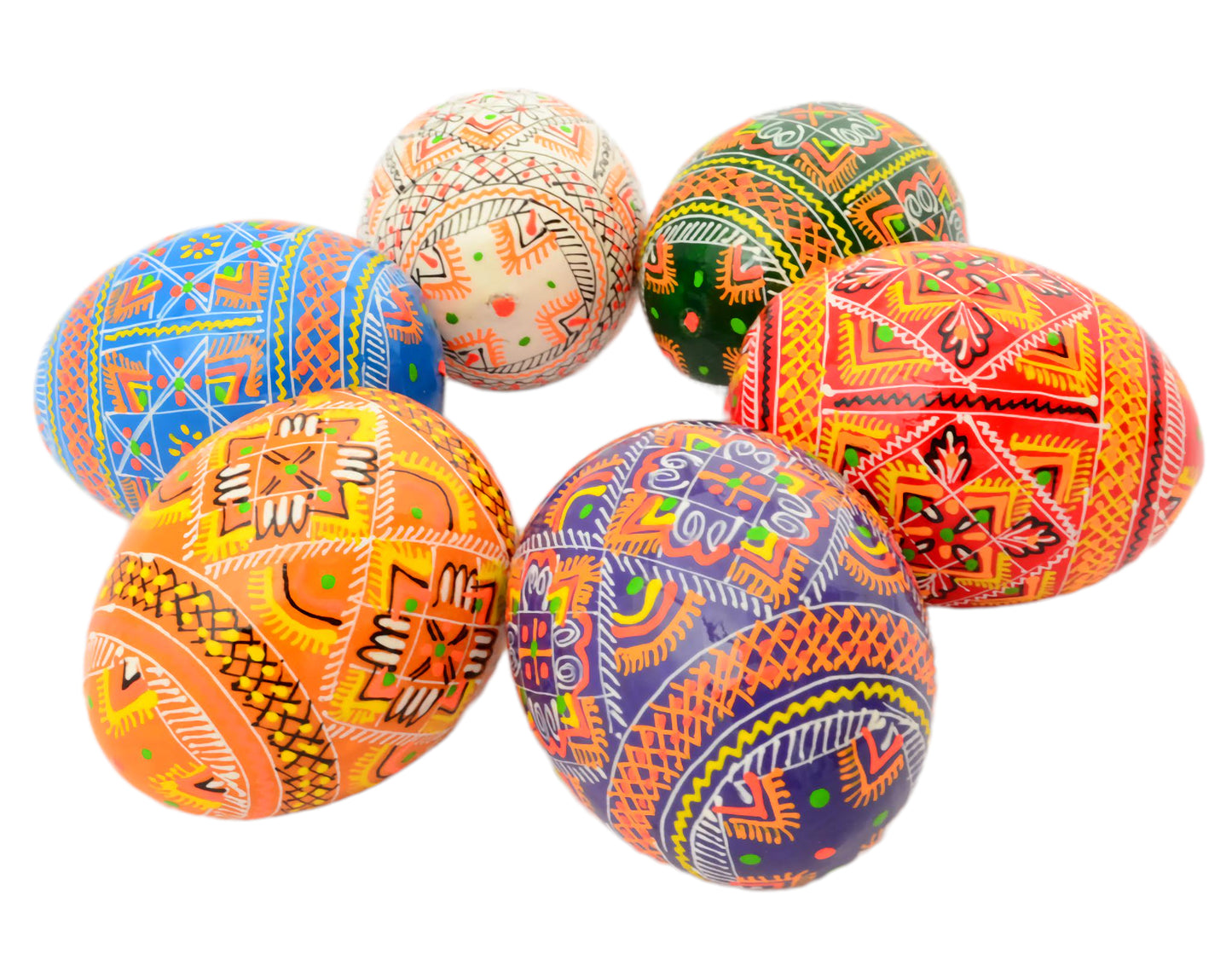 Easter Painted Eggs - Wooden Ukrainian Pysanky, Set of 6