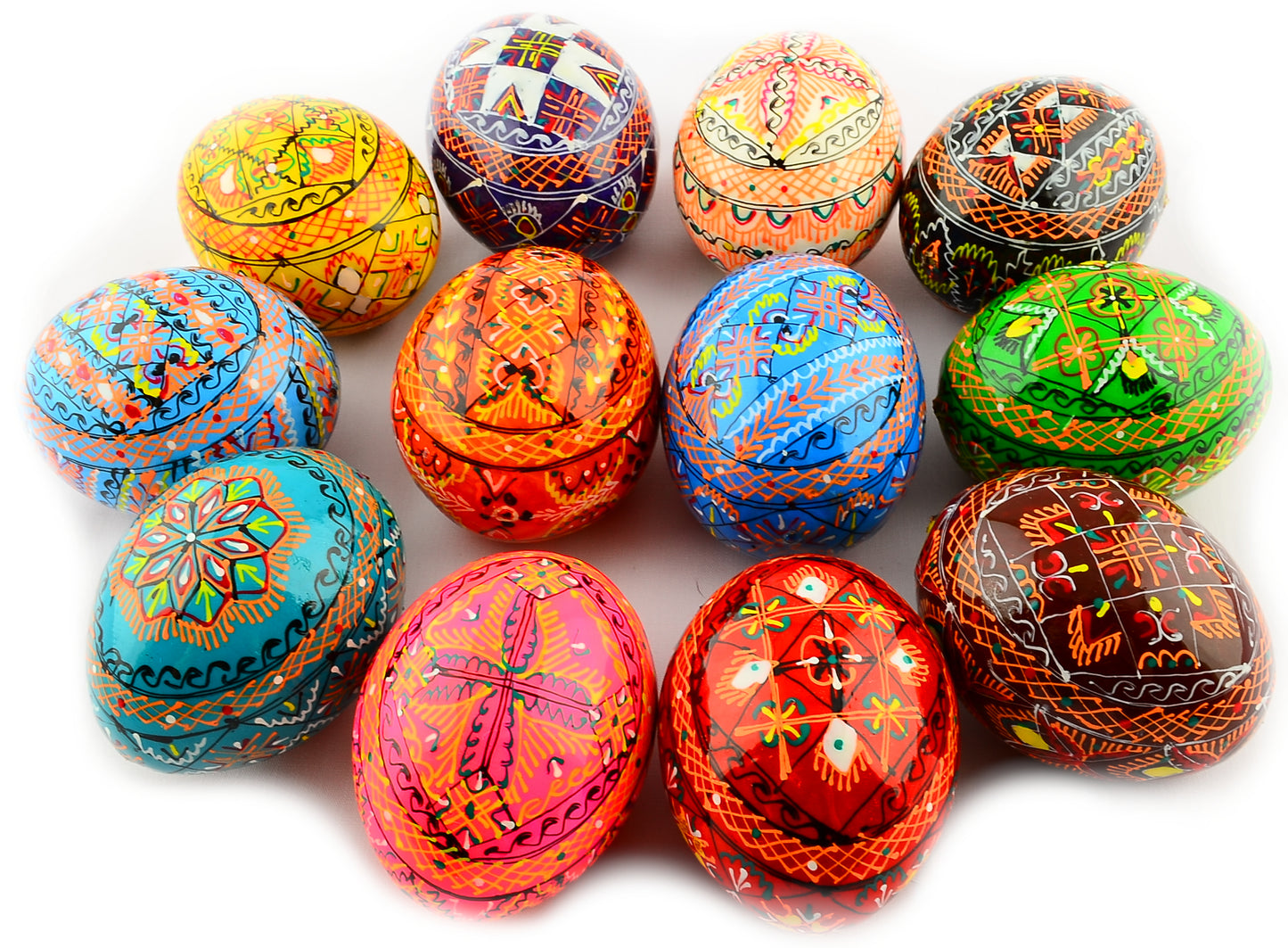 Easter Painted Eggs - Wooden Ukrainian Pysanky, Set of 12