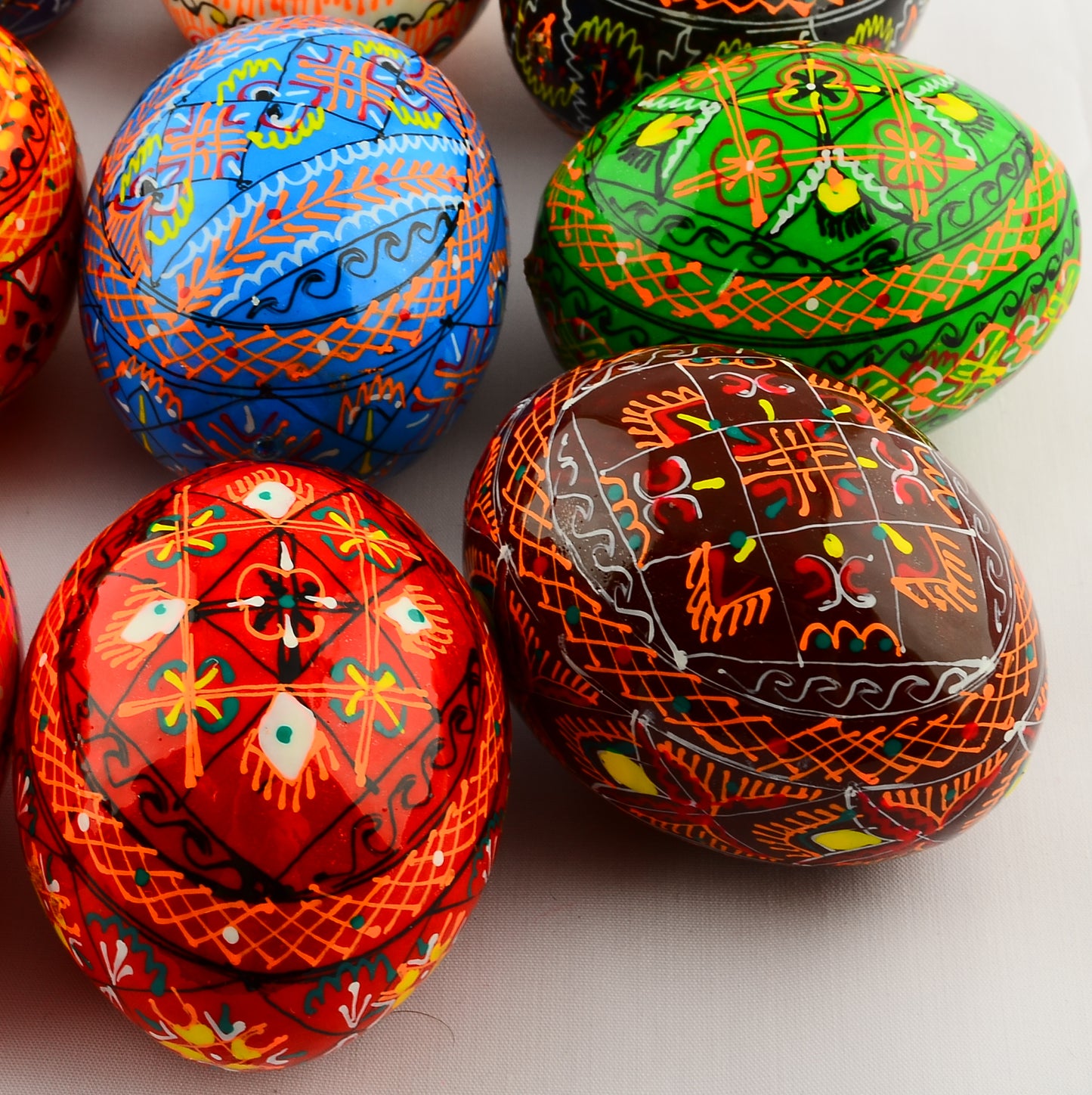 Easter Painted Eggs - Wooden Ukrainian Pysanky, Set of 12