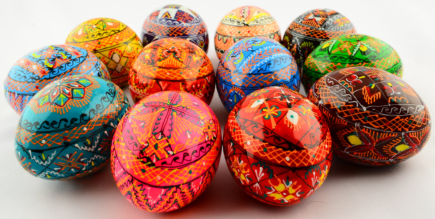 Easter Painted Eggs - Wooden Ukrainian Pysanky, Set of 12