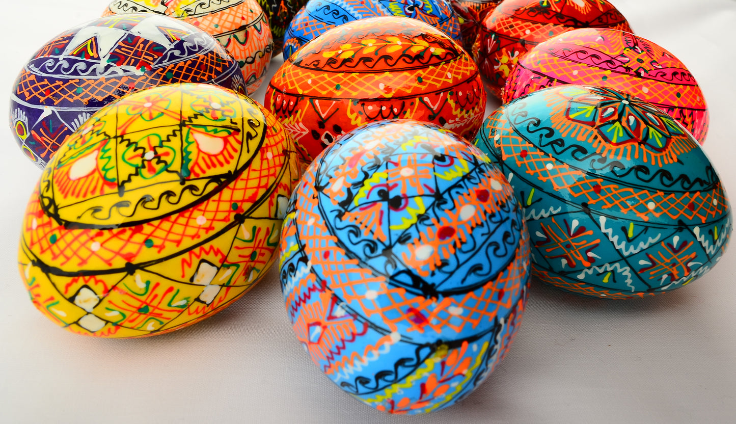 Easter Painted Eggs - Wooden Ukrainian Pysanky, Set of 12