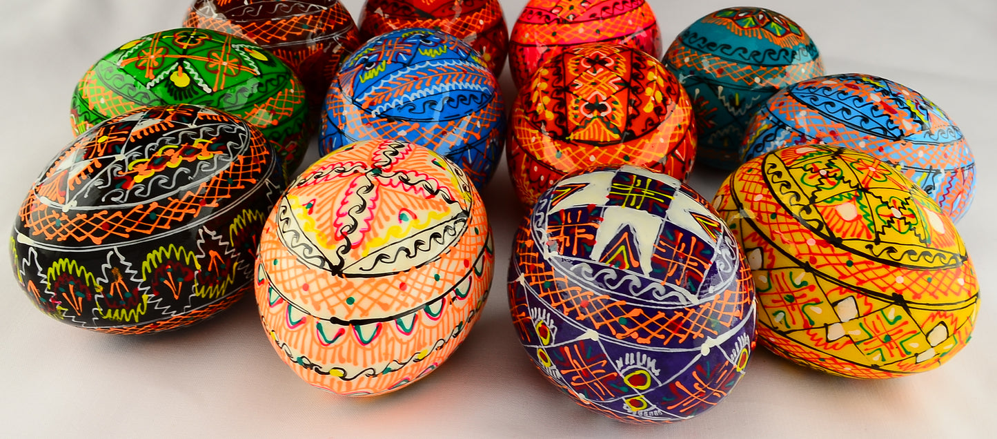 Easter Painted Eggs - Wooden Ukrainian Pysanky, Set of 12