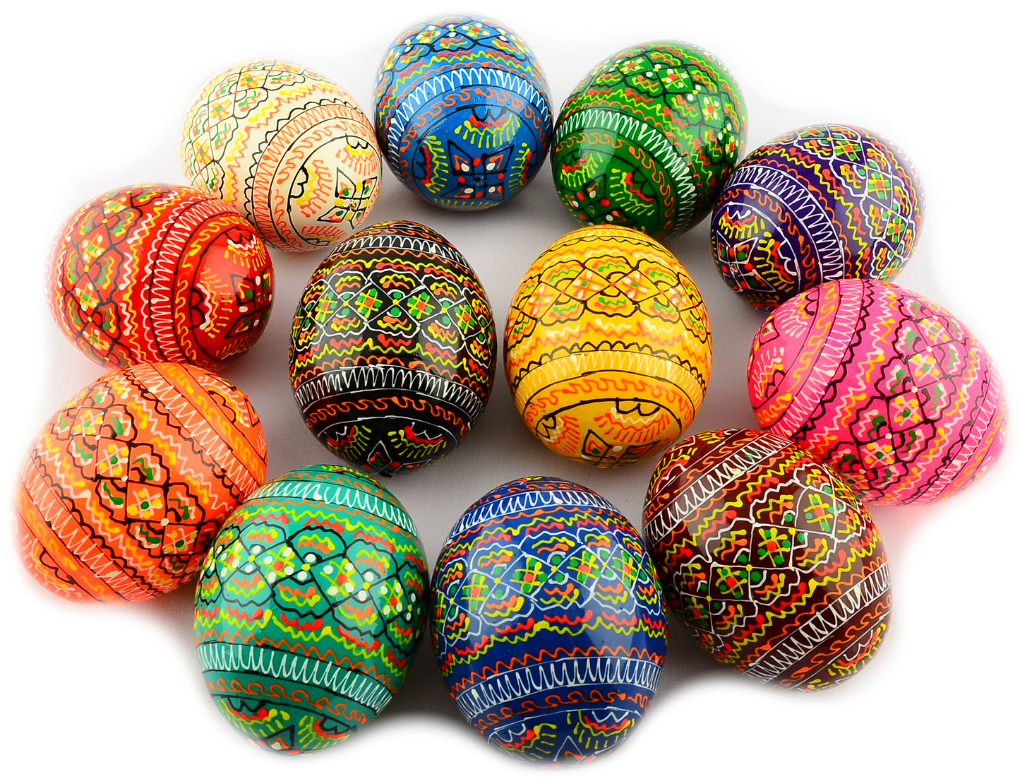 Easter Painted Eggs - Wooden Ukrainian Pysanky, Set of 12