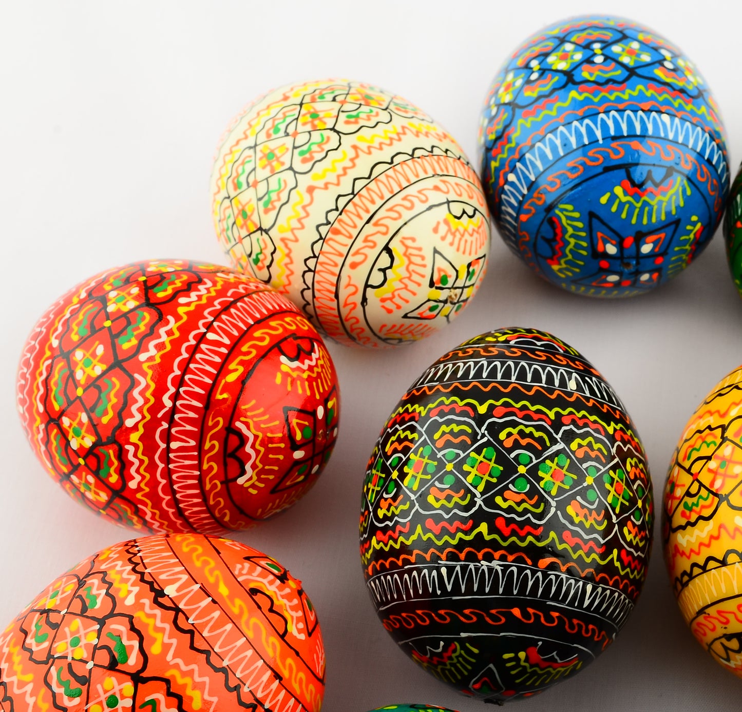 Easter Painted Eggs - Wooden Ukrainian Pysanky, Set of 12