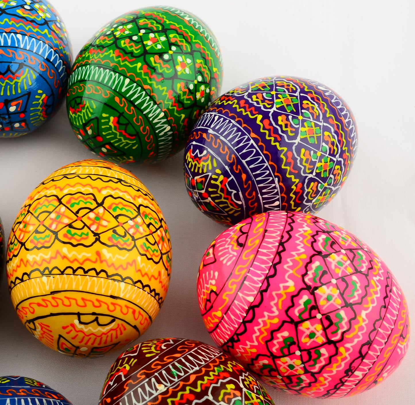 Easter Painted Eggs - Wooden Ukrainian Pysanky, Set of 12
